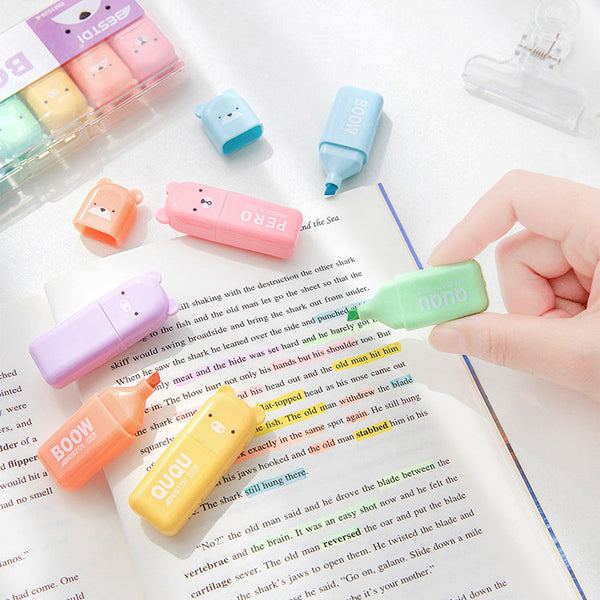 Mini Cartoon Animal Highlighters - Set of 6