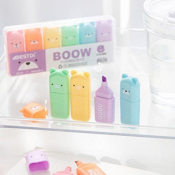 Mini Cartoon Animal Highlighters - Set of 6