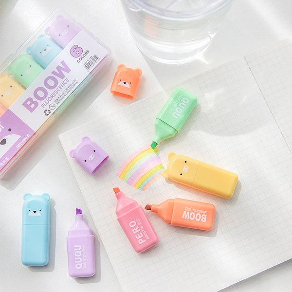 Mini Cartoon Animal Highlighters - Set of 6