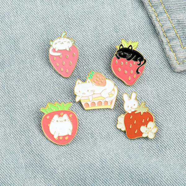 Strawberry Cat Enamel Pin