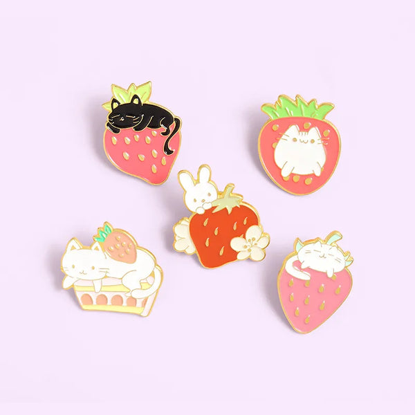 Strawberry Cat Enamel Pin