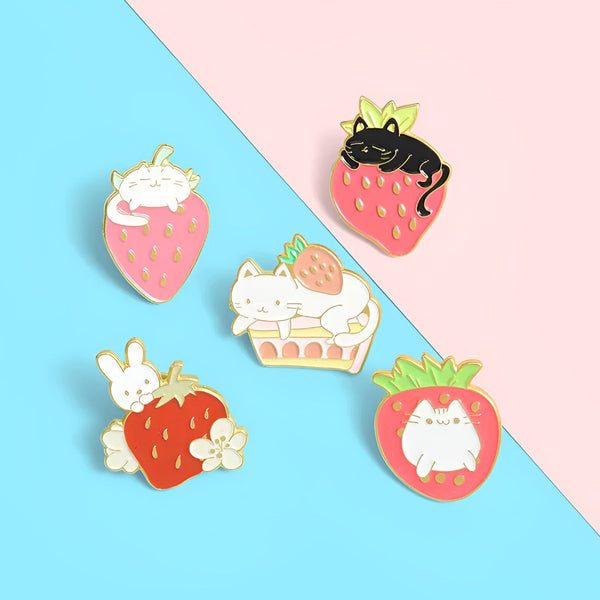 Strawberry Cat Enamel Pin