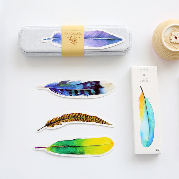 Colorful Feather Bookmarks - Set of 30