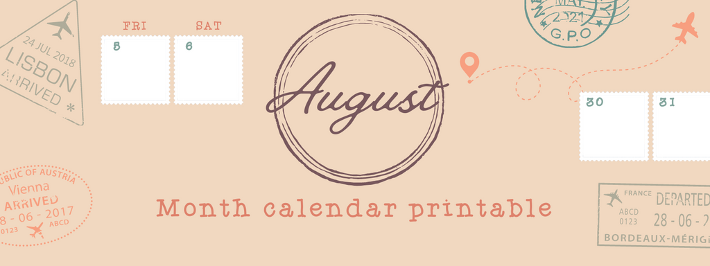 August Calendar Printable