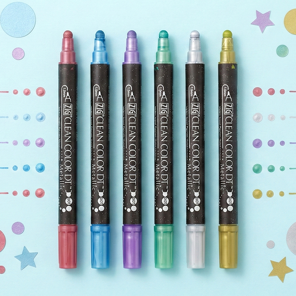 Kuretake ZIG Clean Color Dot Dual Tip Marker  - 6 Metallic Color Set