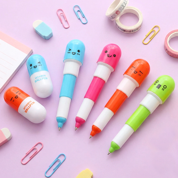 DECARETA Set van 24 mini-capsules, pennen, pillen balpen, uittrekbare capsule, balpen voor school en kantoor DECARETA Set van 24 mini-capsules, pennen, pillen balpen, uittrekbare capsule, balpen voor school en kantoor