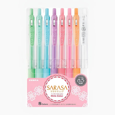 Zebra Sarasa Clip Milk Color Gel Pen - 8 Color Set | Kawaii Pen Shop