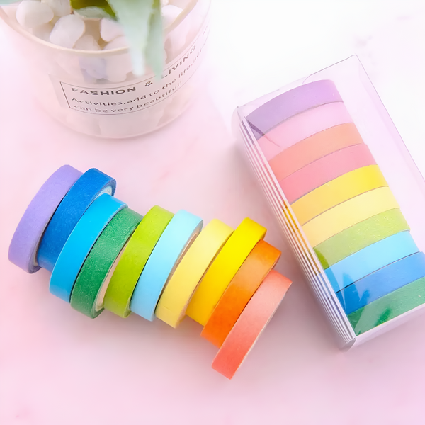 10 Psc Candy Color Decorative Adhesive Tapes