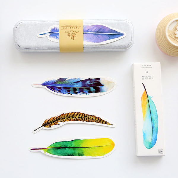 Colorful Feather Bookmarks - Set of 30