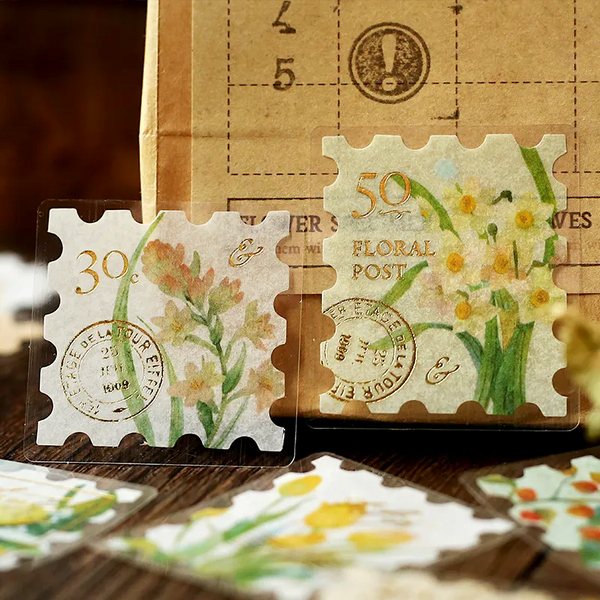 BGM Vintage Post Office Stamp Stickers - Botanical Book - Yellow