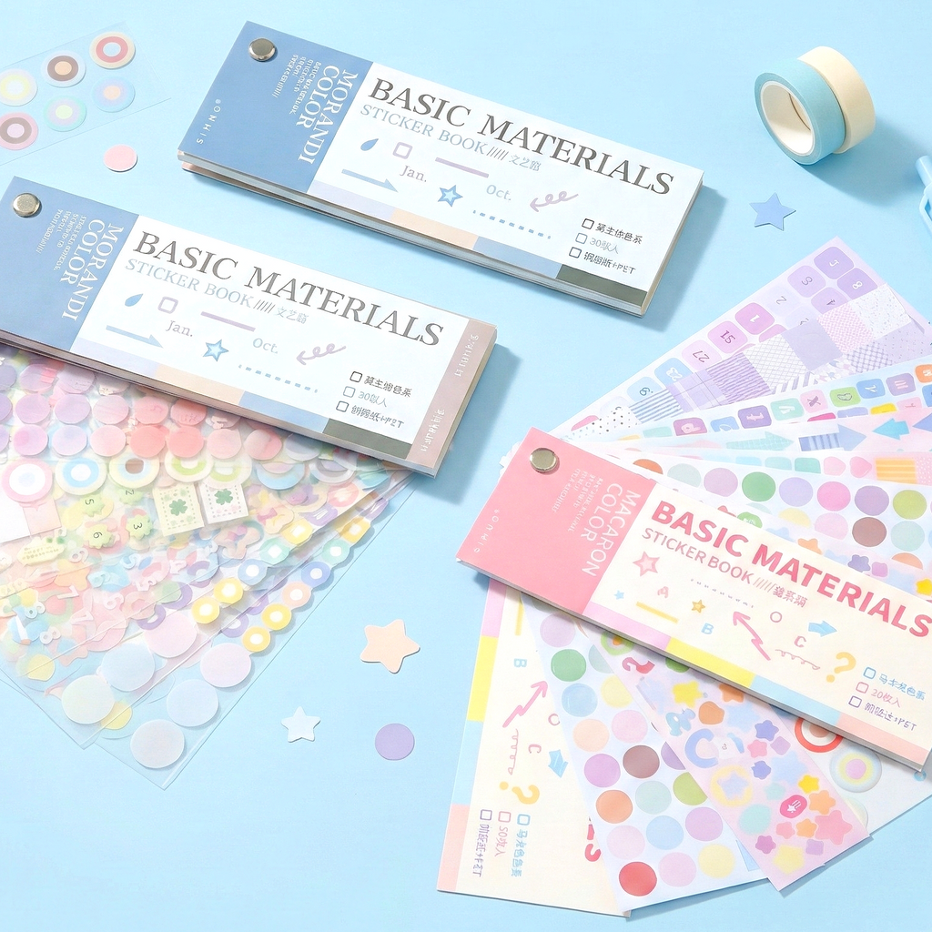 Material Complete Sticker Basic Materials Sticker Book – Pastel & Neutral | Kawaii Pen Shop