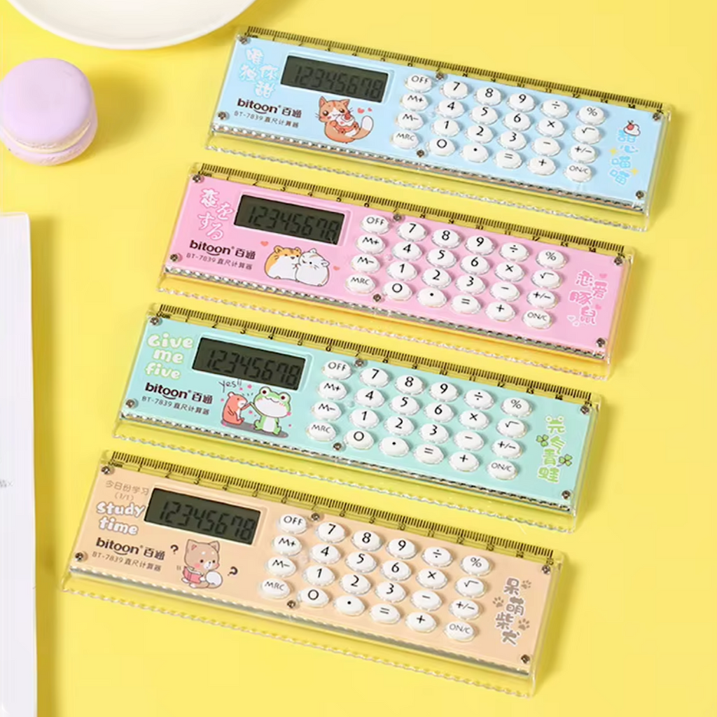 Calculator Plus Ruler Bitoon Study Essential 2-in-1 Calculator Ruler | Kawaii Pen Shop