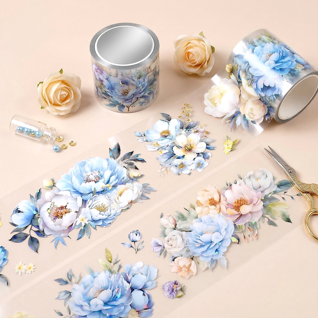 Blue Petunia Clear Washi Tape - Extra Wide