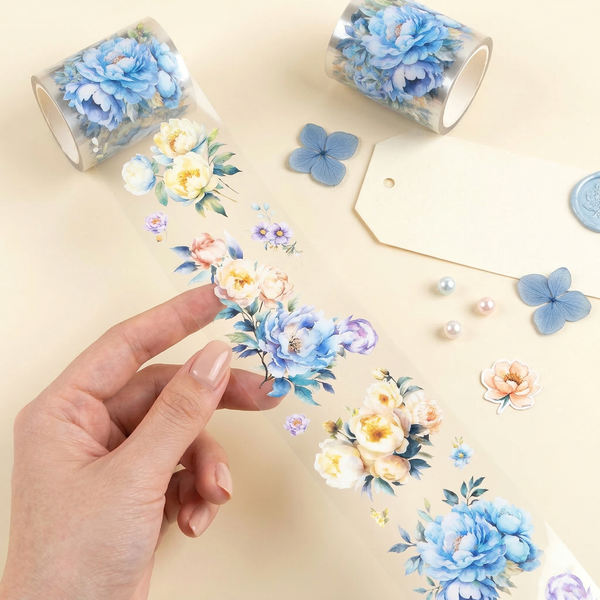 Blue Petunia Clear Washi Tape - Extra Wide