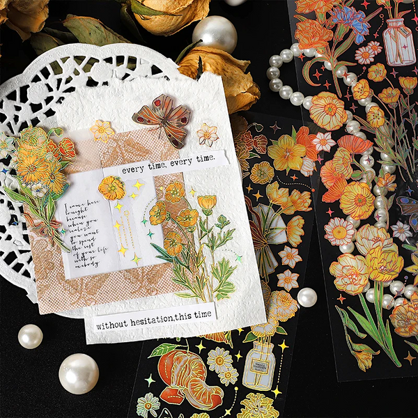 Floral Bronzing Journaling Stickers