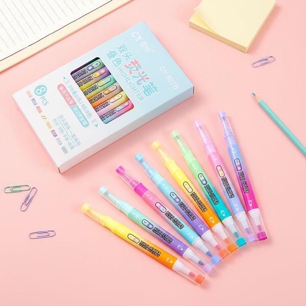 CY Double-Sided Color Highlighters - Set of 8