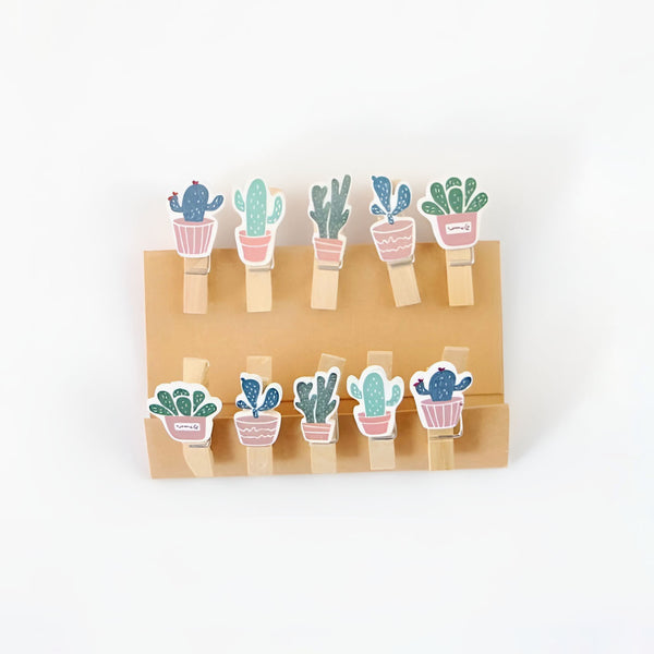 Cactus Wooden Pegs - Set of 10