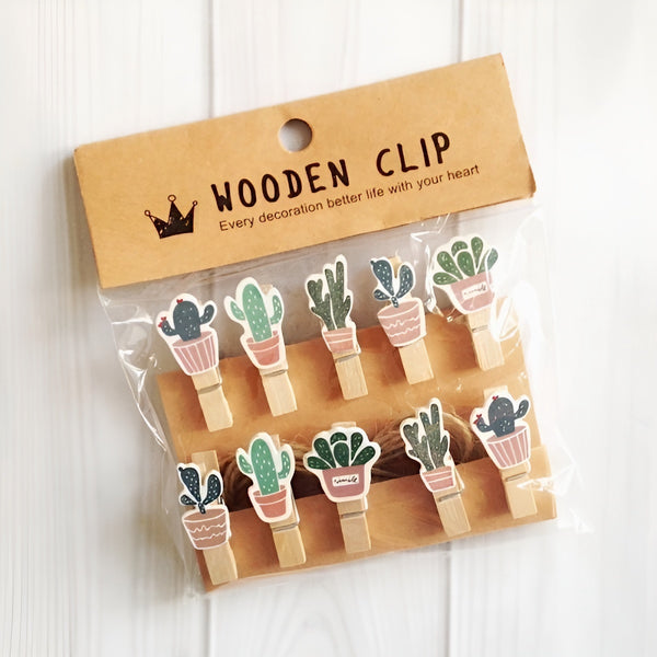 Cactus Wooden Pegs - Set of 10