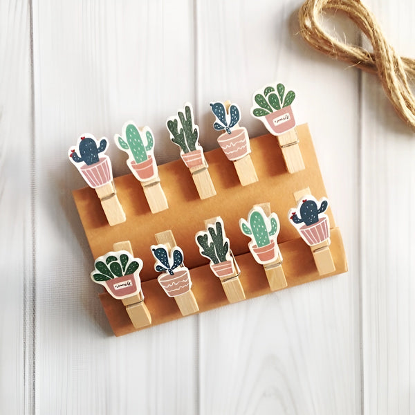 Cactus Wooden Pegs - Set of 10