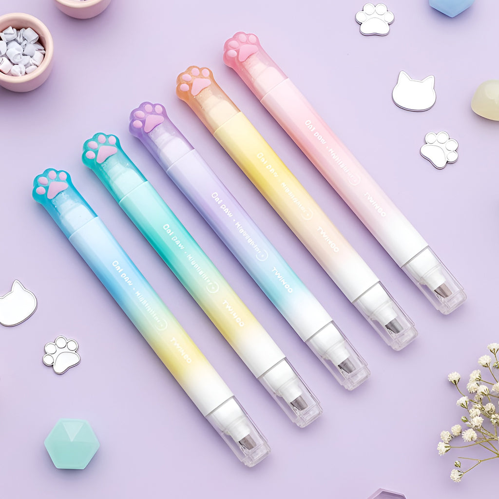 Cat Paw Twin Color Highlighters - Set of 6