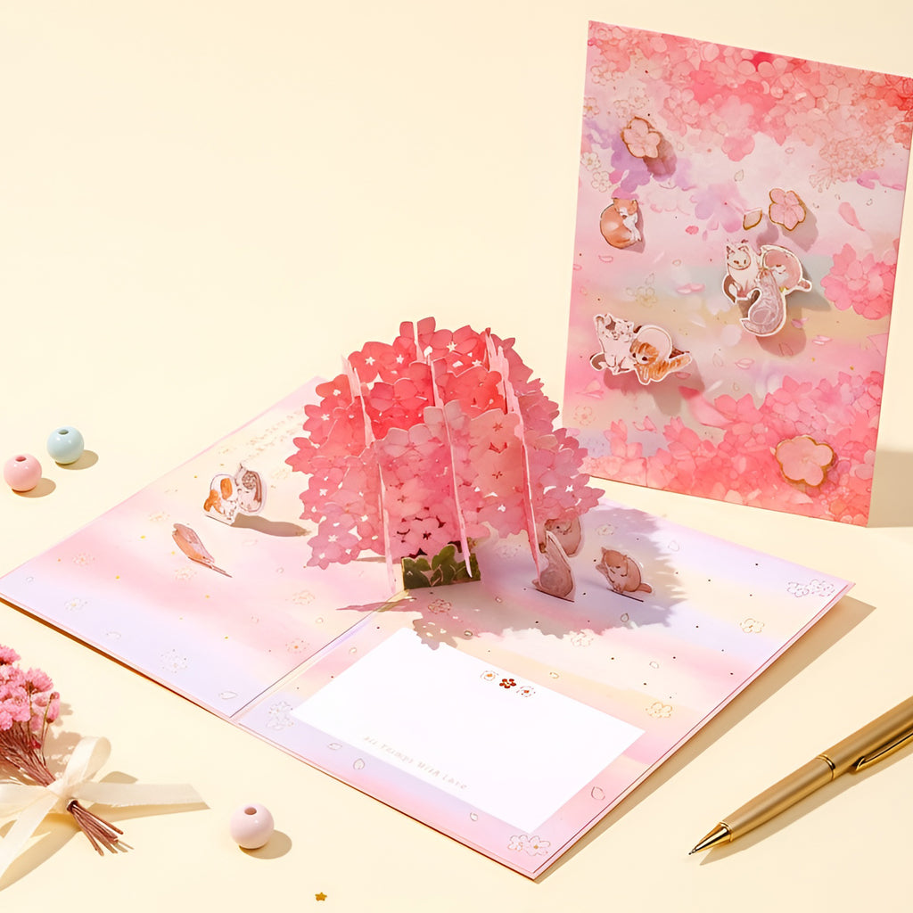 Cherry Blossom Cats Greeting Card