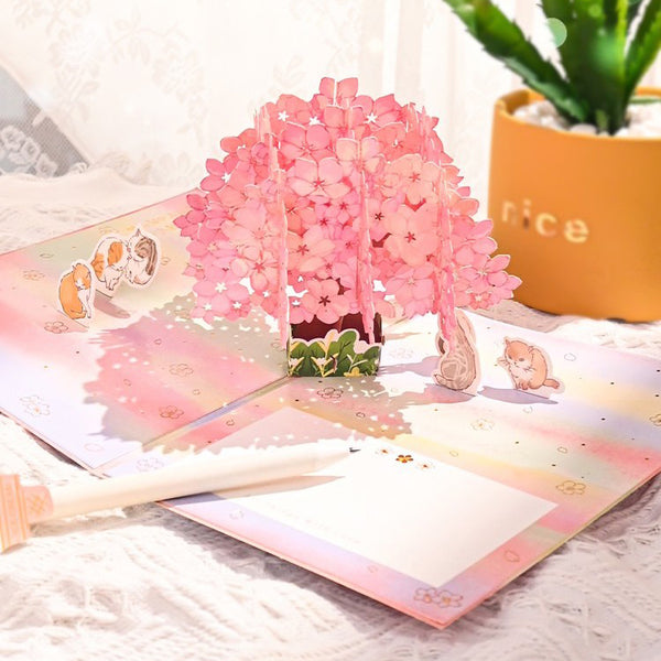 Cherry Blossom Cats Greeting Card