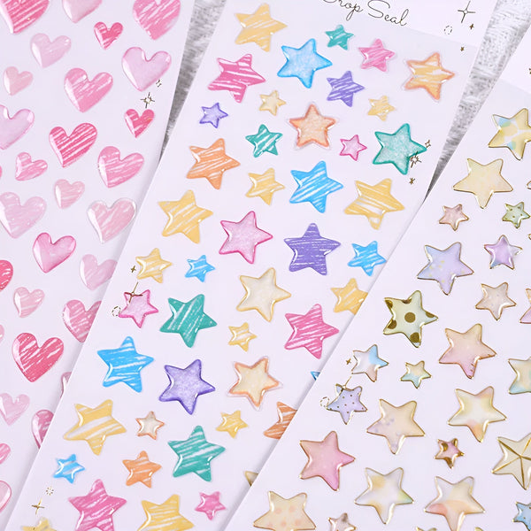Colorful Water Droplet Heart & Star Stickers