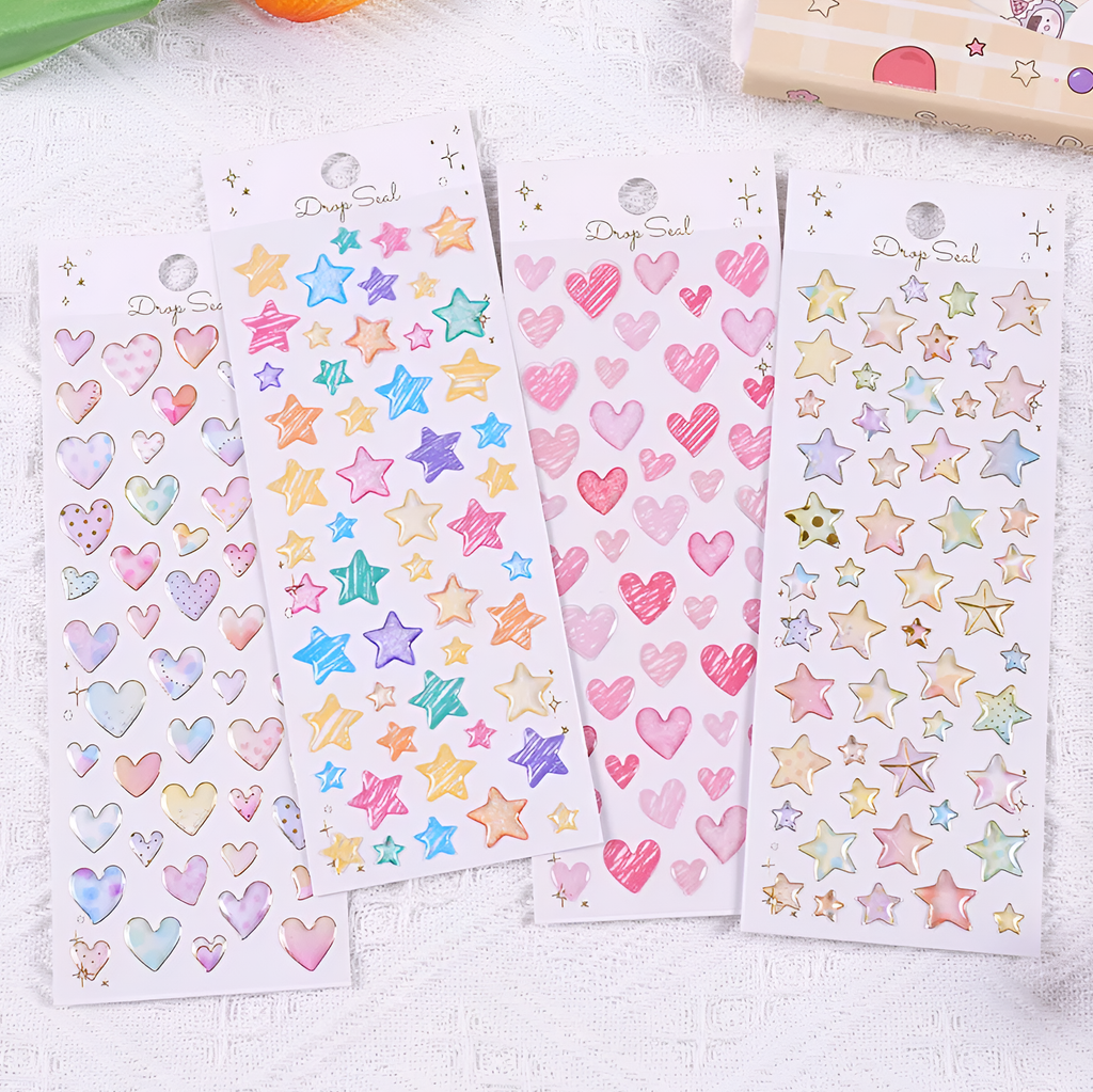 Colorful Water Droplet Heart & Star Stickers
