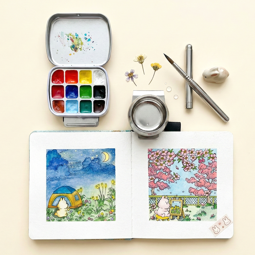 Compact Artist's Watercolor Tin Box | Kawaii Pen Shop