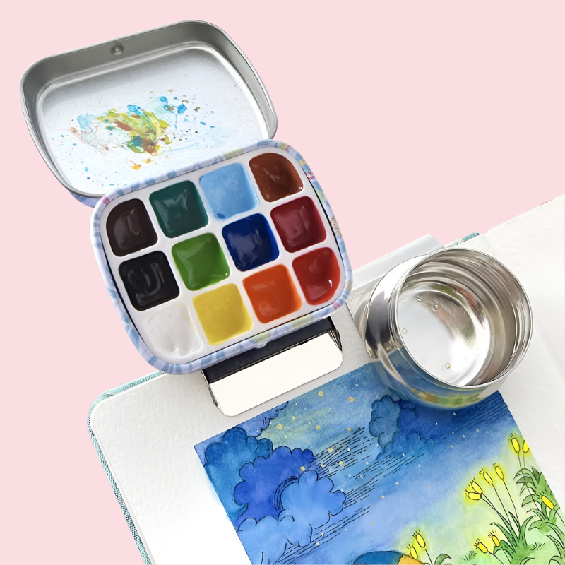 Compact Artist's Watercolor Tin Box