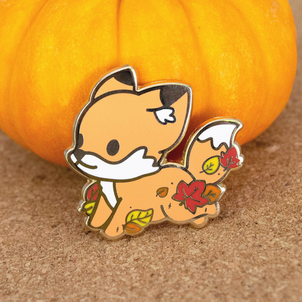 Cute Spring Fox Pin Cute Fox & Fallen Leaves Enamel Pin | Kawaii Pen Shop