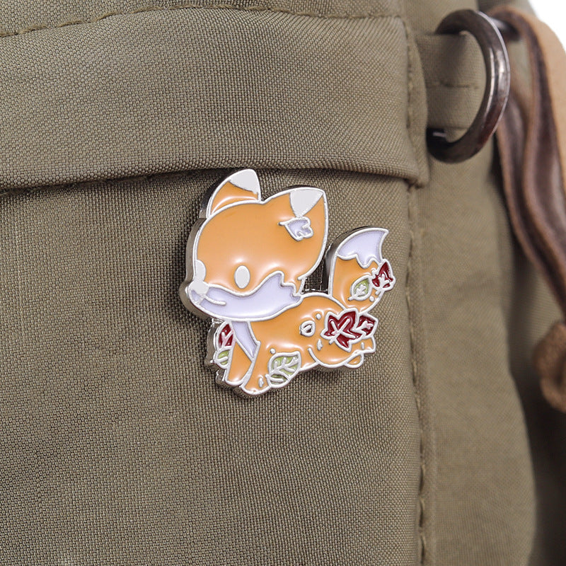 Cute Spring Fox Pin Cute Fox & Fallen Leaves Enamel Pin | Kawaii Pen Shop