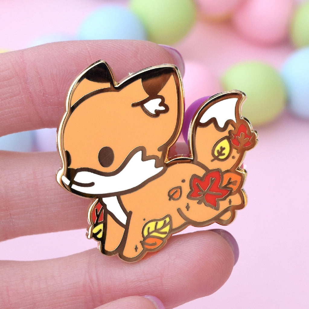 Cute Spring Fox Pin Cute Fox & Fallen Leaves Enamel Pin | Kawaii Pen Shop
