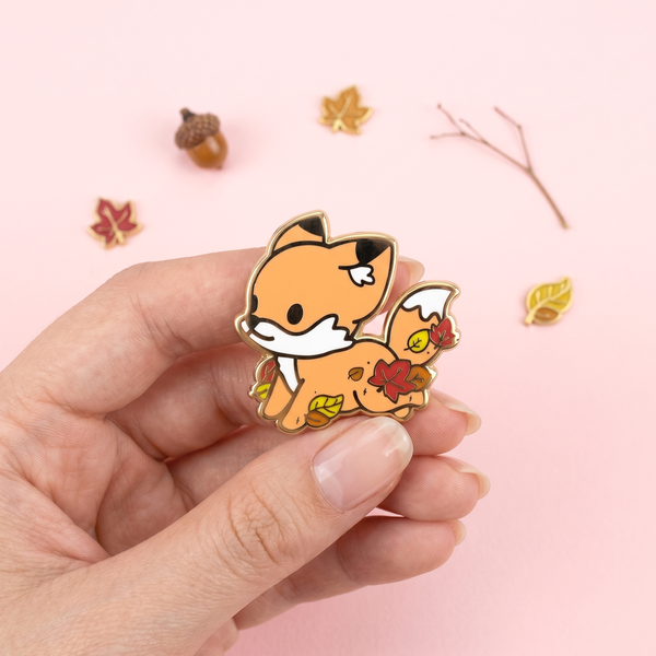 Cute Spring Fox Pin Cute Fox & Fallen Leaves Enamel Pin | Kawaii Pen Shop