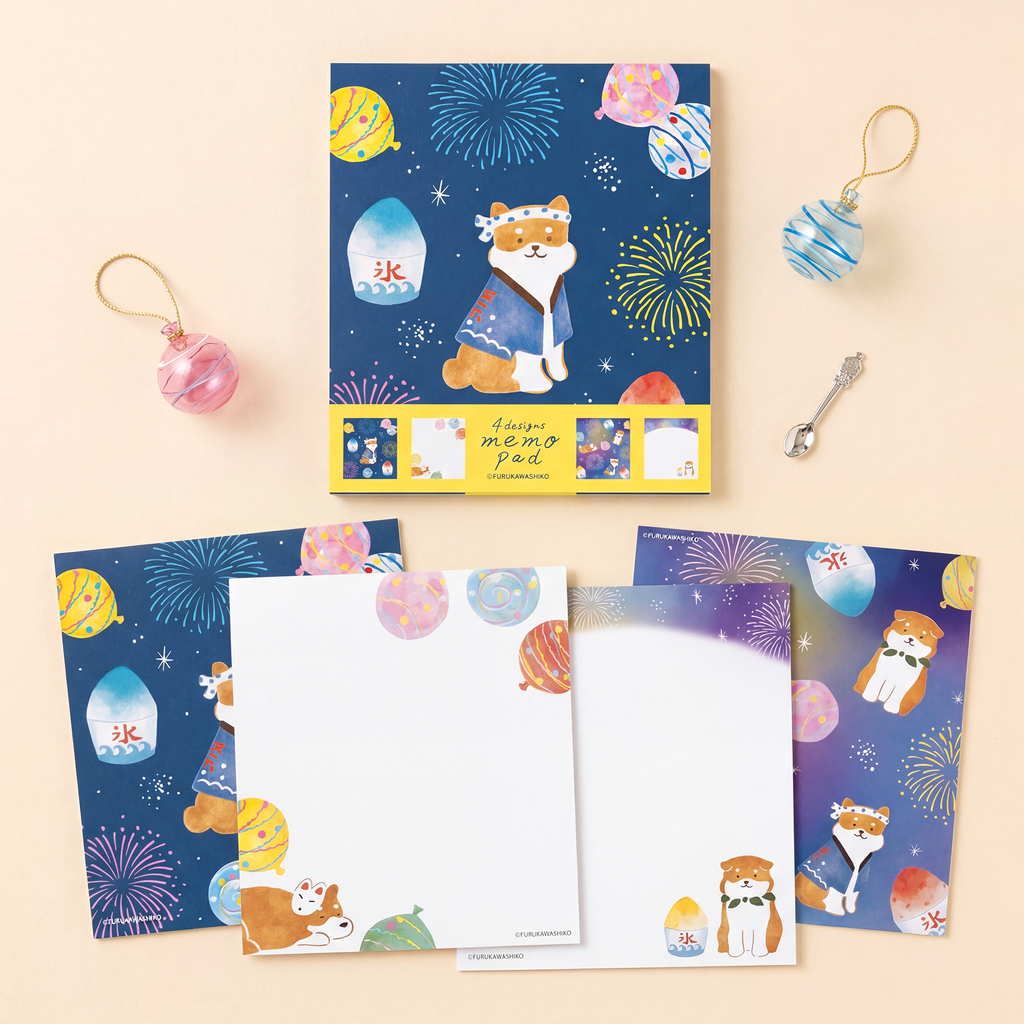Furukawashiko 4 Designs Memo Pad - Limited Summer Edition - Shiba Fireworks