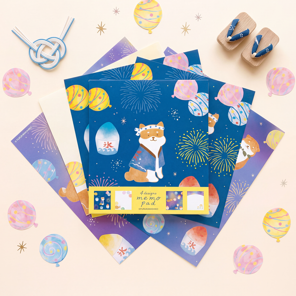 Furukawashiko 4 Designs Memo Pad - Limited Summer Edition - Shiba Fireworks