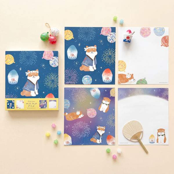 Furukawashiko 4 Designs Memo Pad - Limited Summer Edition - Shiba Fireworks