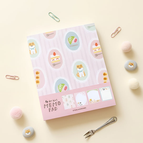 Furukawashiko 4 Designs Memo Pad - Shiba & Japanese Sweets