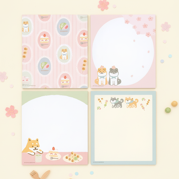 Furukawashiko 4 Designs Memo Pad - Shiba & Japanese Sweets