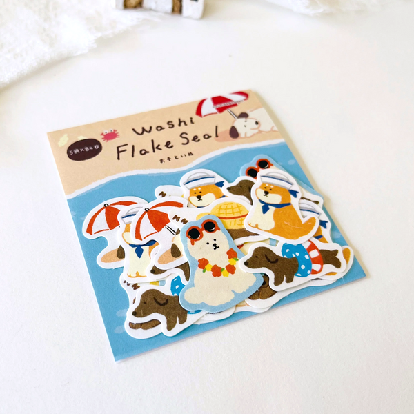 Furukawashiko Washi Flake Seal Stickers - Summer Dog