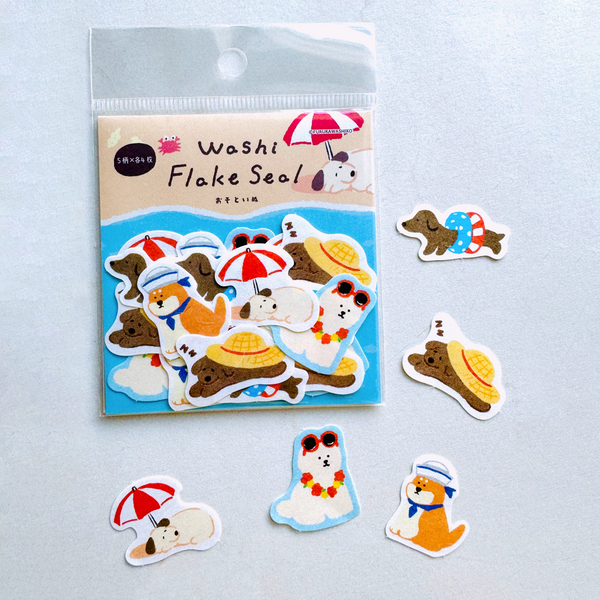 Furukawashiko Washi Flake Seal Stickers - Summer Dog