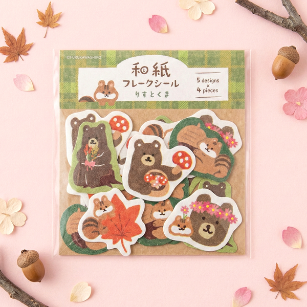 Furukawashiko Flake Stickers - Limited Autumn Edition - Bear & Squirrel