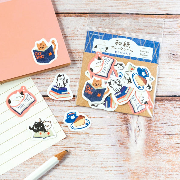Furukawashiko Flake Stickers - Limited Autumn Edition - Books & Cats