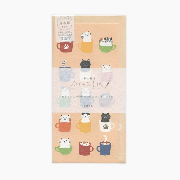 Furukawashiko Japanese Style Message Card Set - Cats In Cups