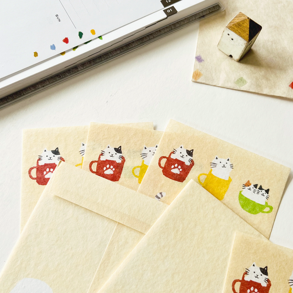 Furukawashiko Japanese Style Message Card Set - Cats In Cups