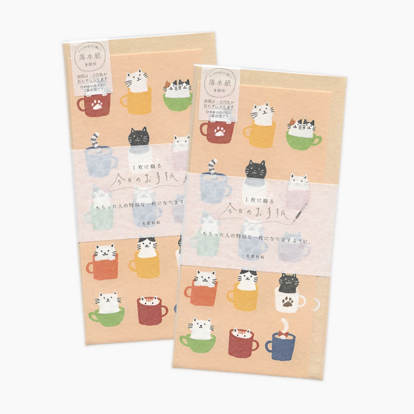 Furukawashiko Japanese Style Message Card Set - Cats In Cups