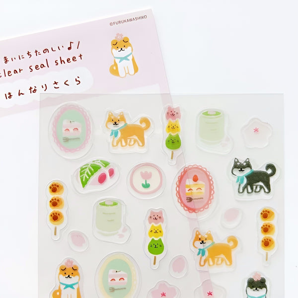 Furukawashiko Transparent Sticker Sheet - Shiba & Japanese Sweets