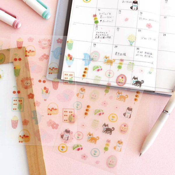 Furukawashiko Transparent Sticker Sheet - Shiba & Japanese Sweets