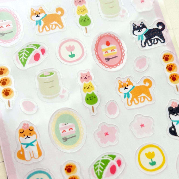 Furukawashiko Transparent Sticker Sheet - Shiba & Japanese Sweets