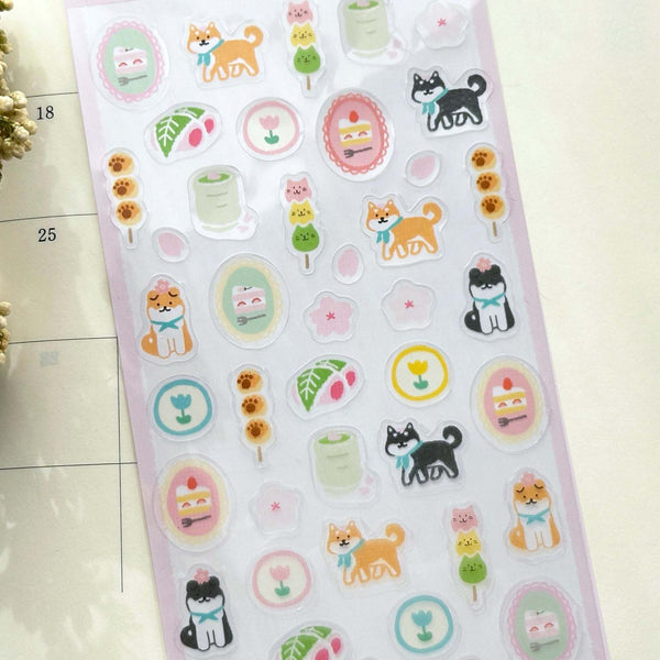 Furukawashiko Transparent Sticker Sheet - Shiba & Japanese Sweets